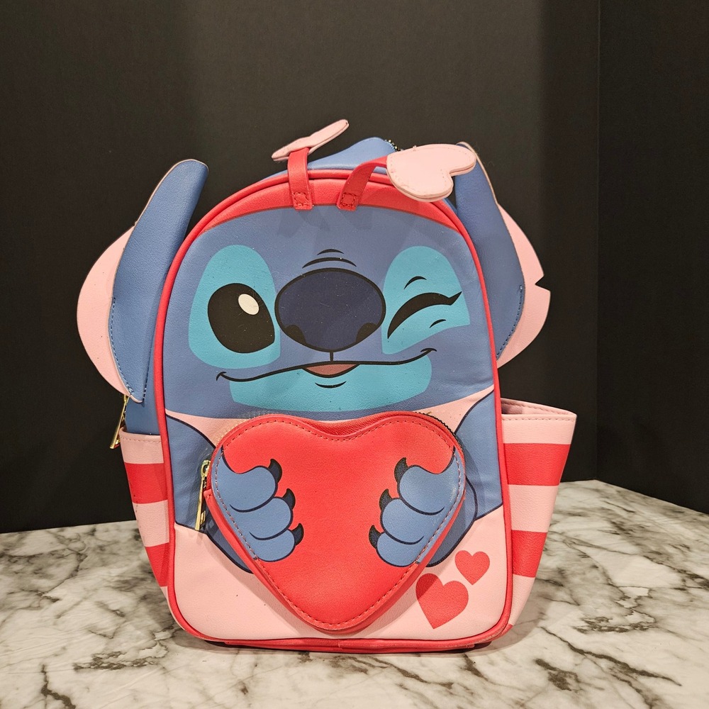Disney Stitch Her Universe Heart Valentine Backpack Loungefly Mini Bag pink red